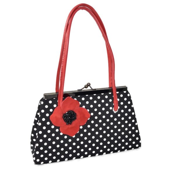 Ramon Tenza Handbags - Ramon Tenza Poppy Polka Dot Black White Red Beaded Purse Handbag w/ Dust Bag EUC